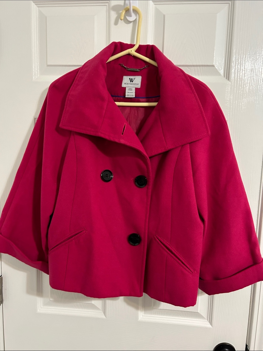Worthington Hot Pink Double-Breasted Peacoat